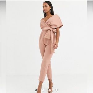 NWT ASOS DESIGN fallen shoulder scuba jumpsuit in blush